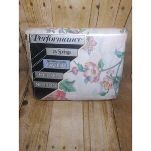 Vtg Performance Springs Full Sheet set NO Iron Pink Flowers Bedding New (hb)